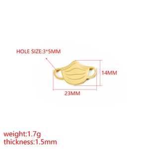 Pendentif en acier inoxydable doré en forme de masque avec ses dimensions exactes