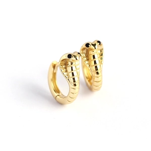 S925 sterling silver cobra hoop earrings with gold finish and black eyes design