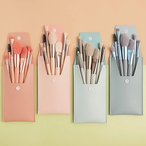 Makeup Brushes Synthetic Fiber Portable Mini Travel For Beginner With Storage Pouch Soft Face Eye Beauty Tool