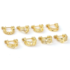 Set of copper zircon ear studs with various designs including crowns and geometric shapes