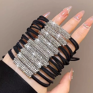 Sparkling rhinestone hair ties set on high elasticity black bands for ponytail styling
