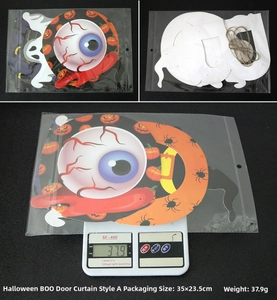 Detail view of Boo Halloween paper porch curtain with dimensions 35x23.5cm and 37.9g weight