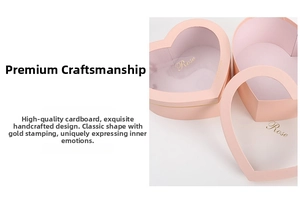 Close-up of heart-shaped gift box with transparent window and Rose gold lettering