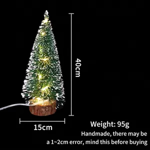 Detail of 40cm mini Christmas tree with snow effect, LED lights and solid wooden base