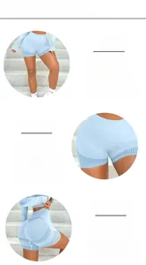 Détail du short de yoga sans couture bleu clair à taille haute avec couture galbante