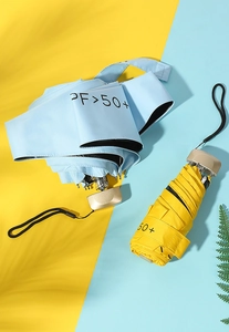 Mini five-fold UV sun umbrella with UPF 50+ coating in light blue and yellow colors