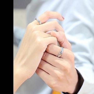 Minimalist high-polish titanium steel couple rings for women and men, elegant silver finish