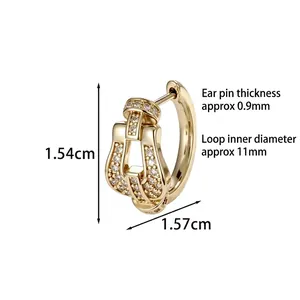 Elegant gold horseshoe earring with pavé zircon stones and 11mm inner diameter