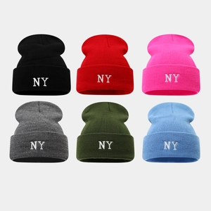 NY Letter Embroidery Beanie Hat For Men Women Acrylic Knit Cap Warm Winter Autumn Streetwear Casual Windproof Headwear