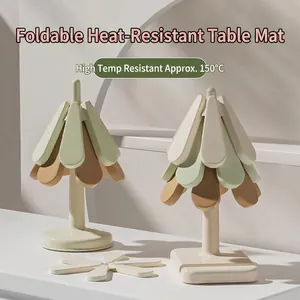 Tree Shaped Coasters Set Silicone Heat Resistant Placemats Foldable Non Slip Kitchen Table Dining Decor Creative Christmas Gifts