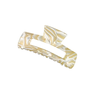 Rectangular hollow marble pattern acetate hair claw clip with cream and white textures