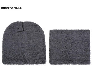 Detail of warm grey fleece lining in the winter knit hat and neck warmer set