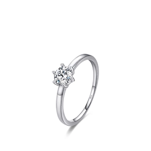 925 Sterling Silver Solitaire Ring Round Cubic Zirconia Six-Prong Setting Simple Elegant Engagement Jewelry For Women