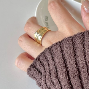 Minimalist 925 sterling silver gold wide ring with irregular hammered texture surface