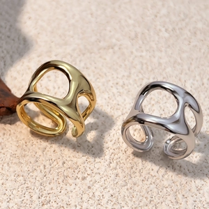 Irregular Hollow Open Ring 304 Stainless Steel Adjustable Geometric Minimalist Organic Fluid Shape Jewelry For Women