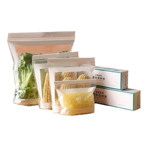 Food grade resealable storage bags for kitchen organization with assorted sizes