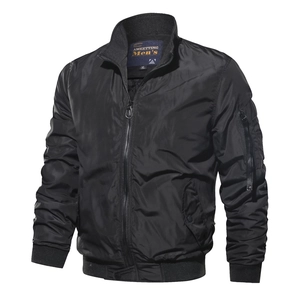 Men Casual Bomber Jacket Stand Collar Windbreaker Coat With Sleeve Pocket Solid Color Plus Size Men Outerwear
