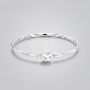 Minimalistische S925 Sterling Zilveren Schelp Basis Armring Voor Vrouwen Elegante Mariene Stijl Vergulde Sieraden Cadeau