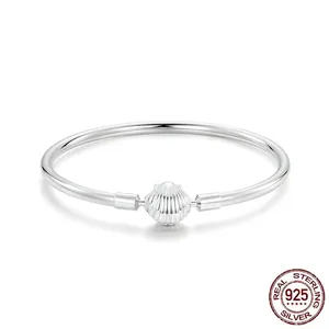 Minimalist S925 Sterling Silver Shell Basic Bangle Bracelet For Women Elegant Marine Style Electroplated Jewelry Gift