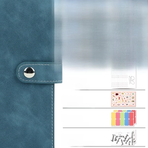 Blue A6 PU leather budget binder set with zipper pockets and colorful planning stickers