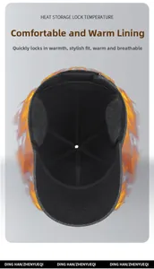 Detail of thickened fleece lining in winter peaked cap for heat retention and thermal warmth