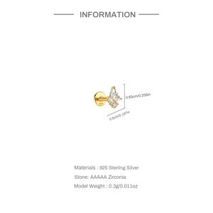 Macro view of pear-shaped 925 sterling silver stud earring with AAA zircon and flat back