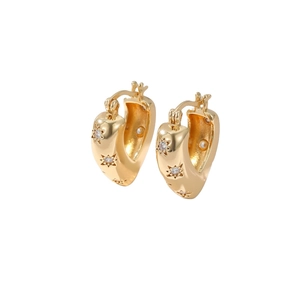 Elegant gold-plated hoop earrings with hollow star patterns and embedded zircon stones