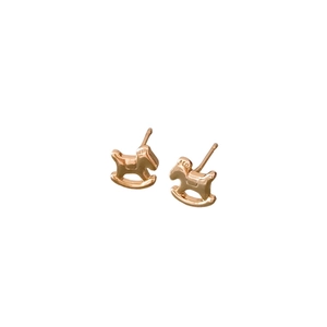 Elegant 18K rose gold plated rocking horse stud earrings with a polished minimalist finish