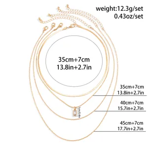 Detailed size chart showing lengths and weight of the layered snake chain necklace set