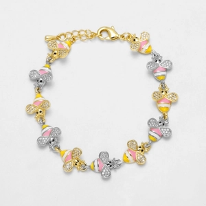 Detail of bee charms bracelet with multi-color enamel and sparkling cubic zirconia stones