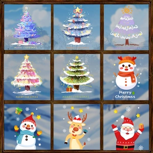 Christmas Window Clings PVC Static Cling Double Sided Removable Santa Snowman Reindeer Tree Decals Holiday Home Decor