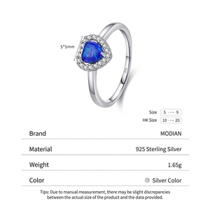 Elegant 925 sterling silver ring with 5mm heart-shaped blue opal and zircon halo