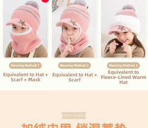 Detailansicht der 3-in-1 Kindermütze mit integriertem Schal und Fleece-Gesichtsmaske