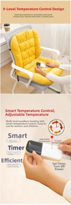 Close-up of a heated seat cushion with a 9-level temperature controller and timer function