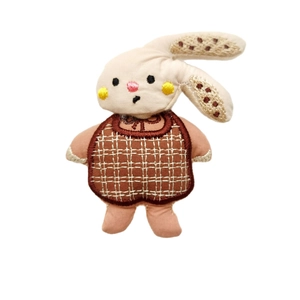 Handmade cloth rabbit plush accessory with brown checkered embroidery for DIY sewing