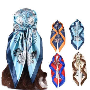 Elegant Floral Print Satin Scarf Large Square Headwrap Satin Feel Hair Accessory Neck Kerchief Fashionable Wraps For Women