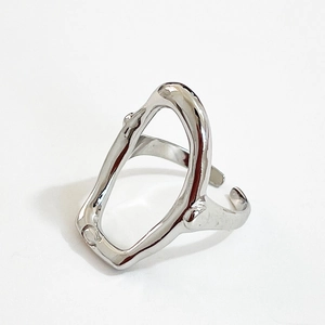 Minimalist silver 925 open ring with irregular hollow geometric metal design for women