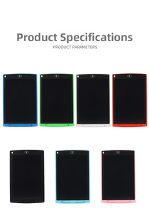 Collection of 8.5 inch LCD writing tablets in seven vibrant colors with styluses