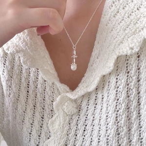 French Retro 925 Sterling Silver Necklace With Layered Bell Pendant And Freshwater Pearl Elegant Jewelry For Women