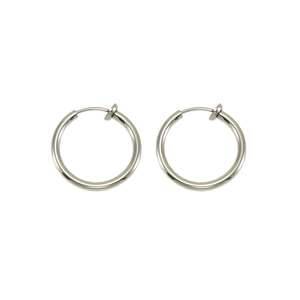 Classic silver stainless steel non-piercing round clip-on hoop earrings for men and women
