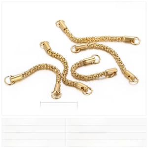 Detail of 60x3mm gold stainless steel popcorn chain link with round clasps for jewelry