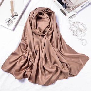 Brown matte satin silk headscarf 180x70cm displayed with elegant fashion accessories