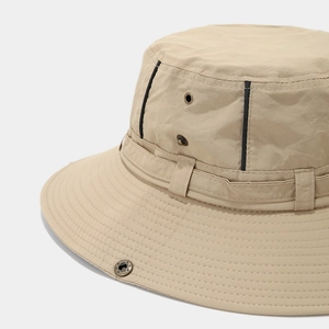 Outdoor khaki sun hat with wide brim, quick-dry fabric and metal breathable eyelets