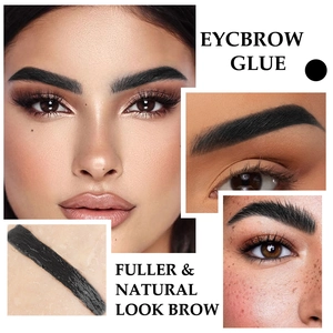 Detailed view of black eyebrow glue texture and natural fuller look effect on model
