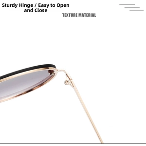 Detail view of the sturdy hinge and textured metal material on these stylish bee sunglasses