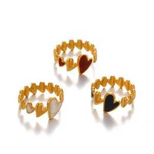 18K gold plated heart rings in red white and black enamel minimalist jewelry