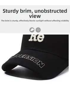 Detail of baseball cap featuring white 3D embroidery and durable black cotton canvas