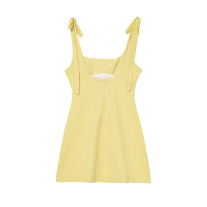 Yellow and white gingham mini dress with bow shoulder straps and back zipper detail