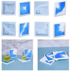Silicone Coaster Molds Square Resin Casting DIY Epoxy Handmade Wave Island Texture For Home Decor