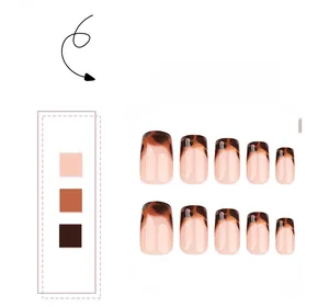 Detail of short square press-on nails with brown leopard and tortoise shell pattern